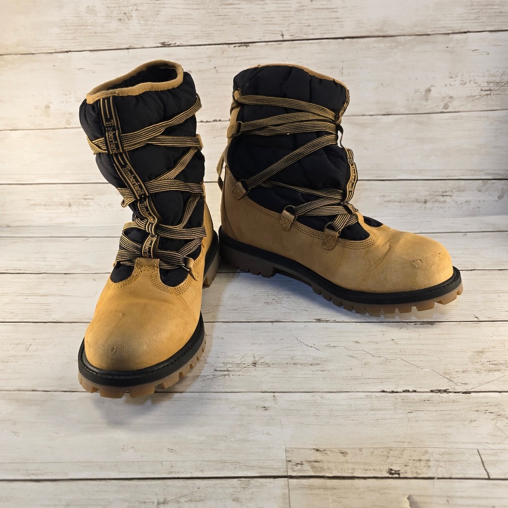 Timberland 650 Winter Boots Leather Faux Fur Lined Wheat Black 72913M Mens 5.5